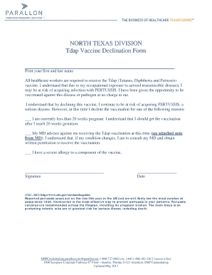 Tdap Vaccine Declination Form
