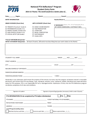 National PTA Reflections Program Student Entry Form
