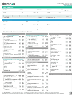 Theranos Medical Test Order Form