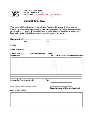 Birmingham Public Schools Internet Ordering Form