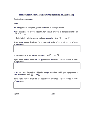 Radiological Control Nuclear Questionnaire