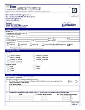 Dual Professional Liability Insurance Application