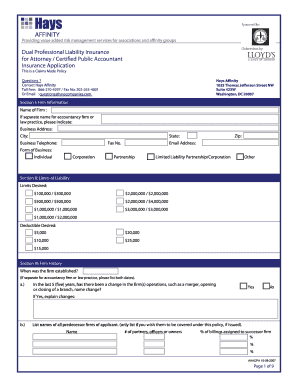 Dual Professional Liability Insurance Application