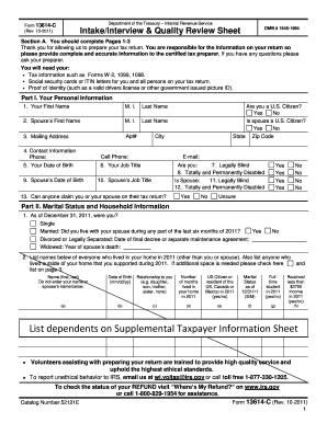 IRS Form 13614-C Intake Interview and Quality Review Sheet