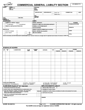 Commercial General Liability Application