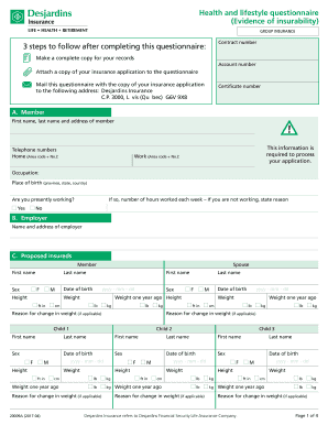 Questionnaire de santé et de mode de vie pour une assurance collective