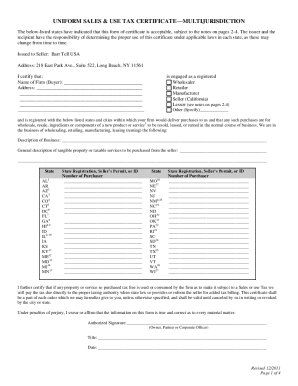 Uniform Sales & Use Tax Certificate