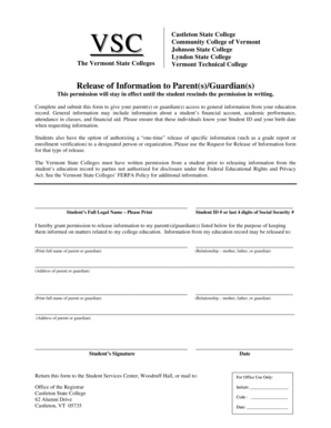 Vermont Student FERPA Release Form