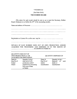 Rubber Board Monthly Return Form L1