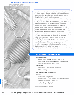 Custom Coned Extension Springs Specification Form