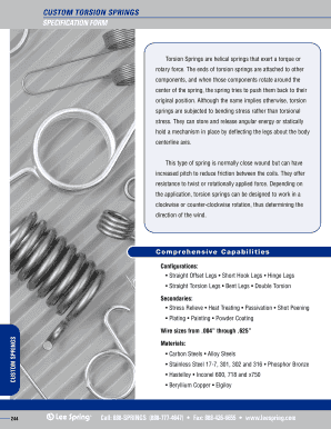 Custom Torsion Springs Specification Form