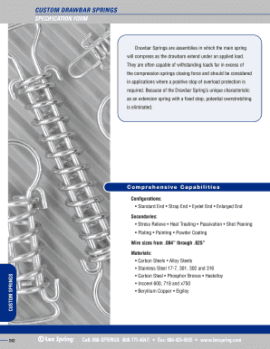 Custom Drawbar Springs Specification Form