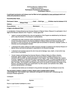 A Night at the Museum Participant Permission and Release