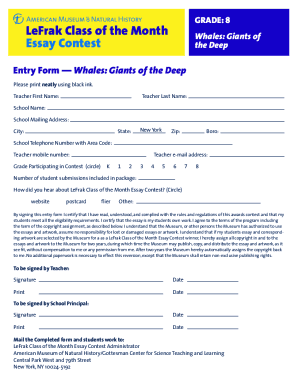 LeFrak Class of the Month Essay Contest Entry Form