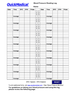 Blood Pressure Monitor Log Form