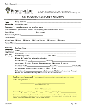 Life Insurance Claimant's Statement