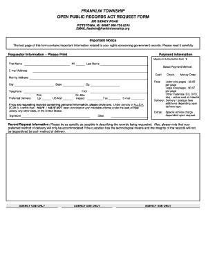 New Jersey Open Public Records Act Request Form