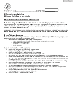 El Camino College Fitness Waiver and Release Form