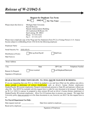 Request for Duplicate W-2/1042-S Form