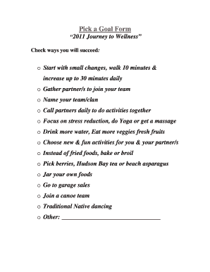 2011 Journey to Wellness Goal Form