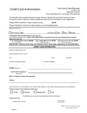 Yolo County Credit Card Authorization Form