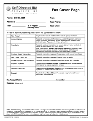 Fax Cover Page for IRA Services