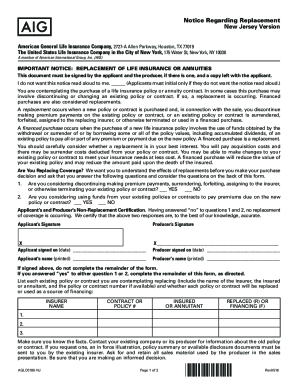 New Jersey Life Insurance Replacement Notice