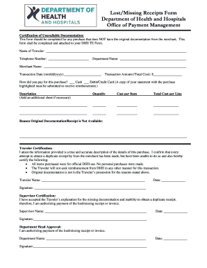 Employee travel reimbursement form - Travel Reimbursement Missing Documentation Form - Louisiana ... - dhh state la