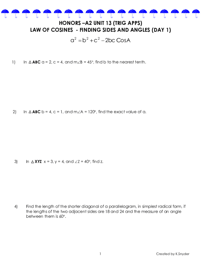 Fillable Online Law of cosines worksheet key pdf Fax Email Print