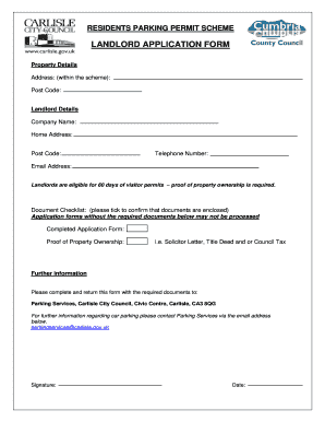 Residents Parking Permit Landlord Application Form