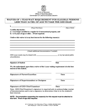 Michigan GED Exam Waiver Form
