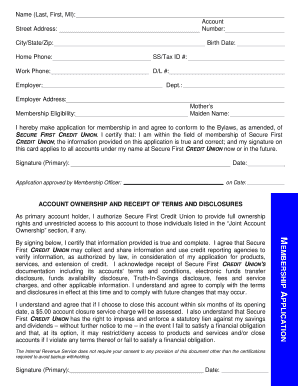 Secure First Credit Union Membership Application