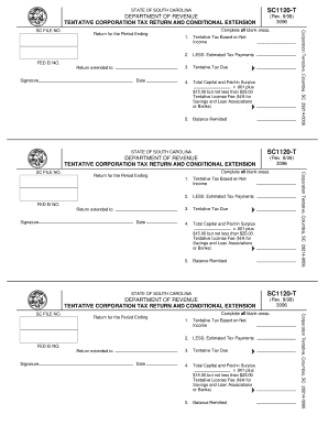 South Carolina Tentative Corporation Tax Return