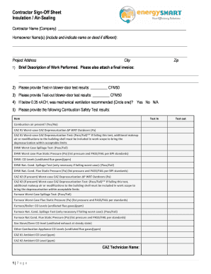Contractor Sign-Off Sheet for Insulation and Air-Sealing
