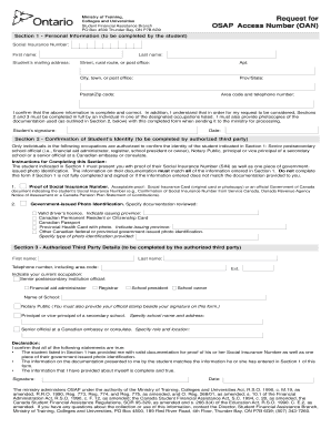 Request for OSAP Access Number (OAN) Form