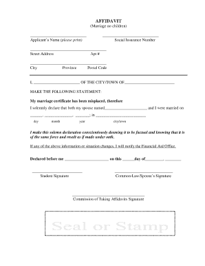 Affidavit for Lost Marriage Certificate