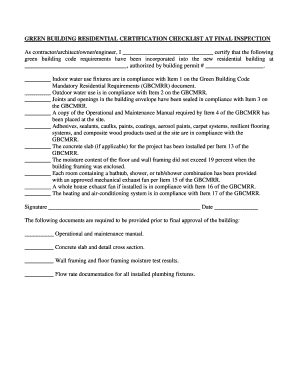 Green Building Residential Certification Checklist