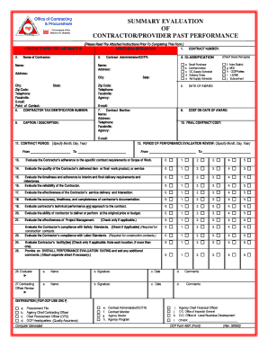 District of Columbia Contractor Performance Evaluation Form