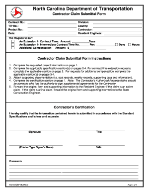 North Carolina Contractor Claim Submittal Form