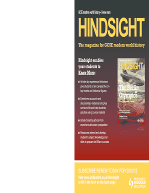 Hindsight Magazine Subscription Form 2012/13