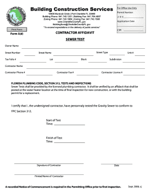 Florida Contractor Sewer Test Affidavit