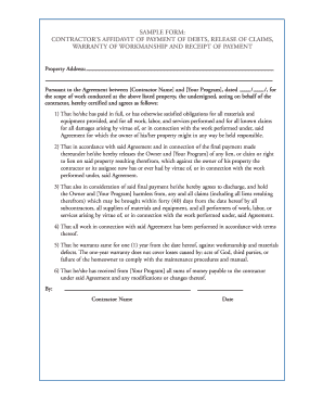 SAMPLE FORM: CONTRACTOR'S AFFIDAVIT OF PAYMENT OF ...