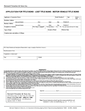 Motor Vehicle Title Bond Application