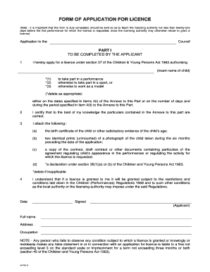 UK Child Performance Licence Application