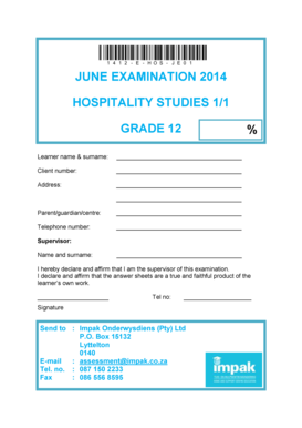 Grade 12 Hospitality Studies Exam Form
