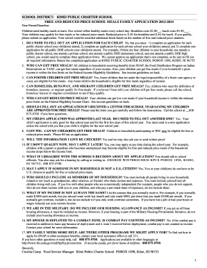 Free and Reduced Price School Meals Application