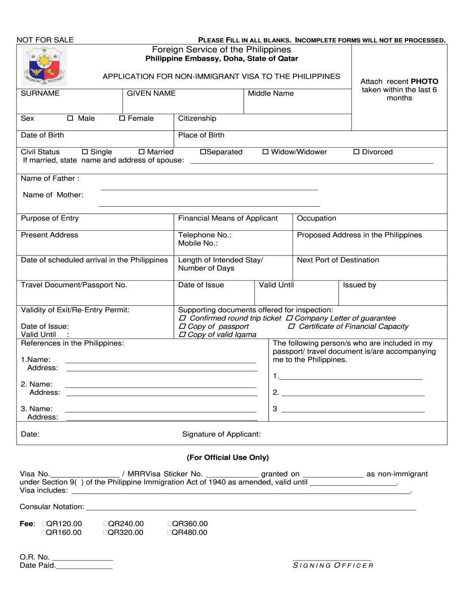 Philippines Application For Non-resident Visa