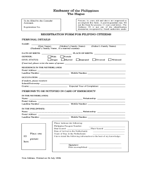 Registration Form for Filipino Citizens
