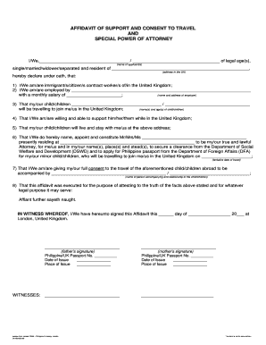 Affidavit of Support and Consent to Travel