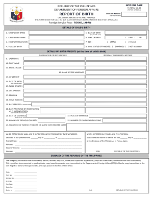 Philippines Birth Report for Child Born Abroad